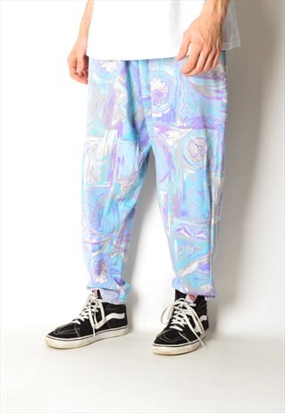 VINTAGE 90S PASTEL BLUE ABSTRACT PANTS