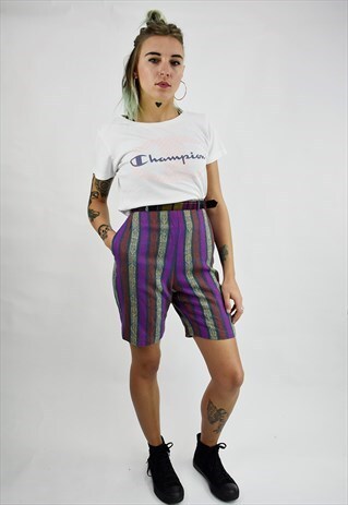 VINTAGE 80S HIGH WAISTED AZTEC/IKAT PRINT SHORTS W/BELT