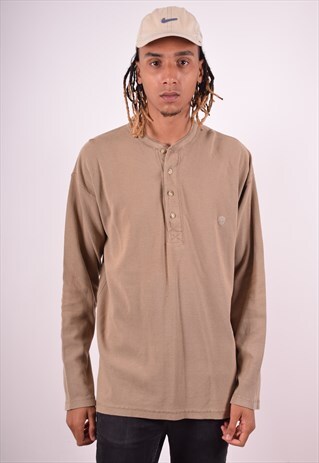TIMBERLAND MENS VINTAGE TOP LONG SLEEVE LARGE BEIGE 90S