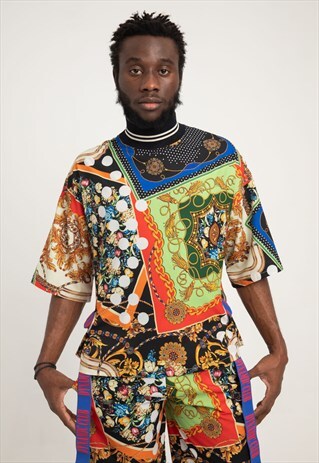 SHORT-SLEEVED SCARF PRINT TOP