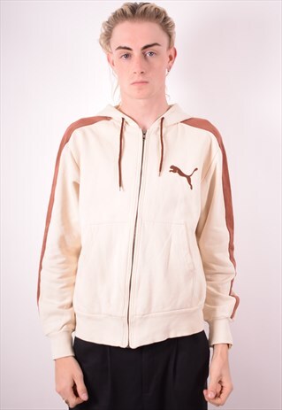 PUMA MENS VINTAGE HOODIE SWEATER MEDIUM WHITE 90S