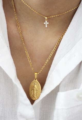 TINY CROSS NECKLACE CZ STONES S925 GOLD VERMEIL