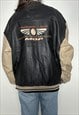 Leather bomber jacket vintage 90s varsity style embroidered 