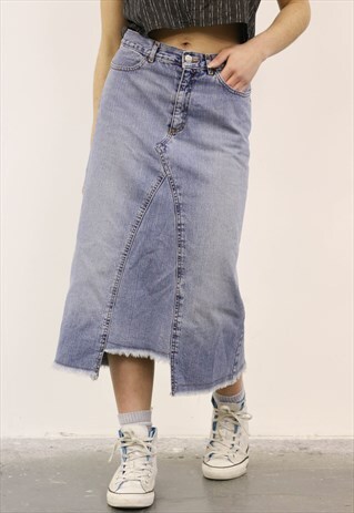 VINTAGE 1990S BLUE DENIM MIDI SKIRT