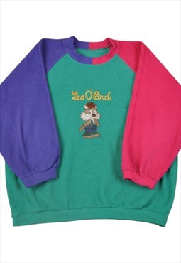 Vintage Fleece Sweater Retro Block Colour Pattern Ladies L