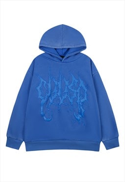Cyber punk hoodie graffiti pullover grunge patch jumper blue