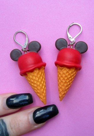 RED MOUSE EAR ICE CREAM FOOD FESTIVAL EARRINGS