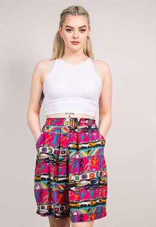 VINTAGE 90'S MULTICOLOUR WAVEY PATERN HIPPIE SHORTS CULOTTES