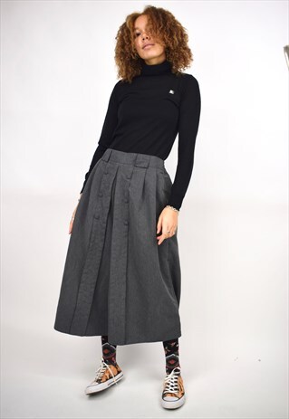 VINTAGE 90S GREY PLEATED BUTTON CULOTTE PANTS
