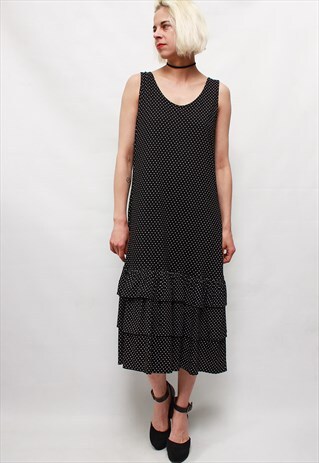 VINTAGE 80'S BEAUTIFUL CUTE BLACK DOTED DRESS