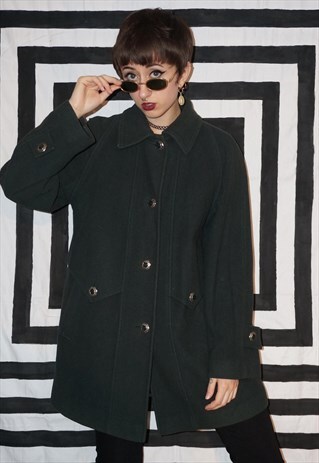 VINTAGE 80'S DARK GREEN WOOL COAT