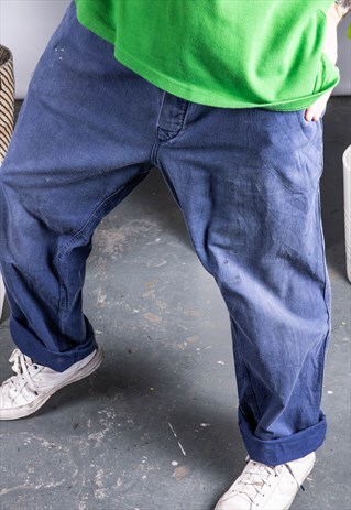 VINTAGE WORKER TROUSERS IN BLUE WITH PAINT MARKS