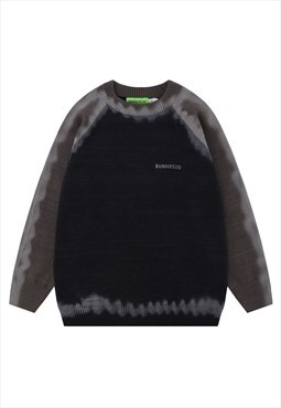 Tie-dye raglan sweater knitted grunge jumper skate top black
