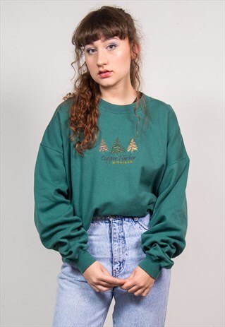 VINTAGE 90'S GREEN COPPER HARBOR MICHIGAN USA SWEATSHIRT