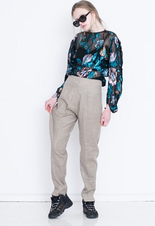 VINTAGE BEIGE HIGH WAIST RETRO TROUSERS