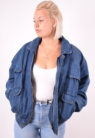 WOMENS VINTAGE SHERPA DENIM JACKET XL BLUE 90S