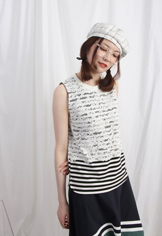 (KOREAN) BRETON STRIPE JERSEY VEST WITH FLORAL LACE LAYER