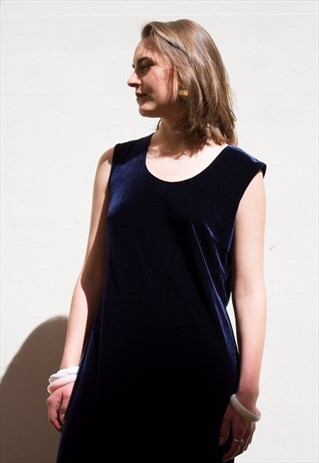 VINTAGE DEEP BLUE VELVET MAXI DRESS