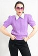 VINTAGE KNITTED BLOUSE IN PURPLE WITH PUFF SLEEVE