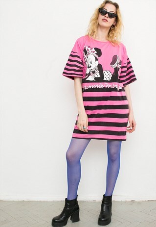 VINTAGE DISNEY PINK BLACK OVERSIZED T-SHIRT DRESS