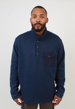 Men's Vintage Chaps Navy Button Up Fleece Pullover Sweater