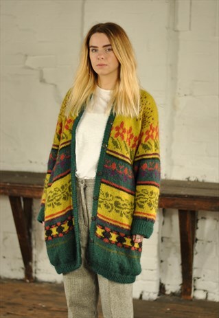 VINTAGE 80S PATTERNED OVERSIZED COATIGAN CARDIGAN