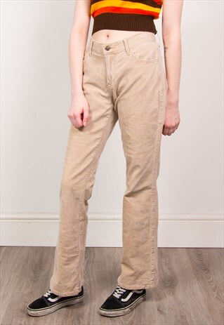 VINTAGE 90'S BEIGE CORD KICK FLARE TROUSERS