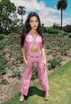 BABY PINK HOLOGRAPHIC BACKLESS PARTY JUMPSUIT