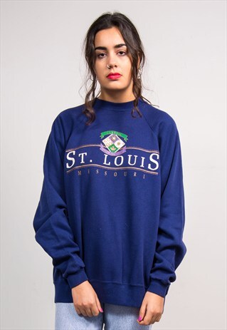 VINTAGE 90'S BLUE ST. LOUIS MISSOURI COLLEGE STYLE SWEATER