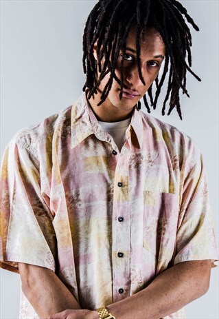 VINTAGE 90S CRAZY PATTERN SHIRT IN BEIGE, PINK AND YELLOW