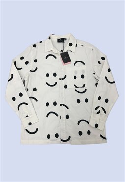 White Black Happy Sad Smiley Long Sleeve Cotton Fun Shirt