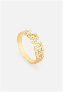 Women's Script Ring With Word "Loved" - Gold