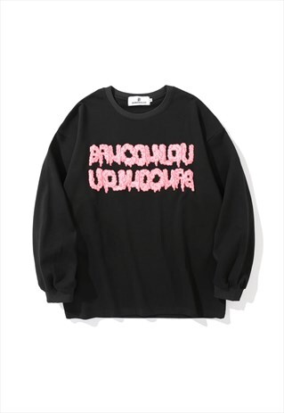 LETTER FOAM PRINT ROUND NECK LOOSE SWEATSHIRT