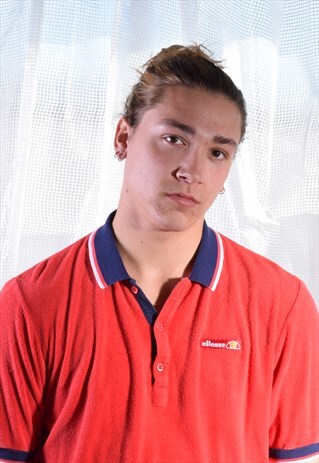 VINTAGE ELLESSE RED TOWELLING POLO TEE