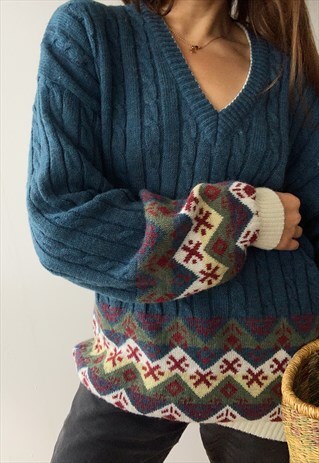 VINTAGE 80S FAIR ISLE PATTERN CHRISTMAS JAZZY KNITTED JUMPER
