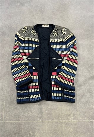 Vintage Abstract Knitted Cardigan Patterned Knit Shrug