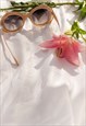 GLOSS BEIGE WEIGHTED OVERSIZE CHUNKY CIRCLE SUNGLASSES