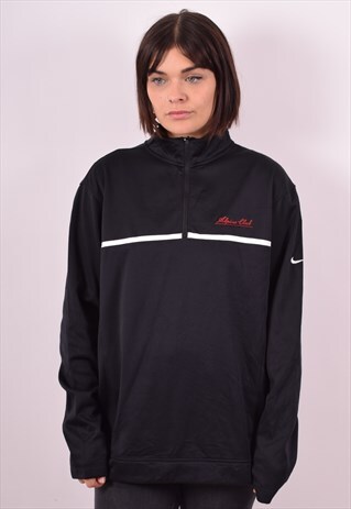 NIKE WOMENS VINTAGE PULLOVER TRACKSUIT TOP MEDIUM BLACK 90S