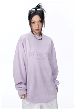 Butterfly sweatshirt velvet feel thin jumper skate top
