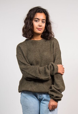 VINTAGE 90'S DARK GREEN THICK KNIT GRUNGE JUMPER