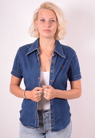 GUESS WOMENS VINTAGE DENIM SHIRT MEDIUM BLUE 90S