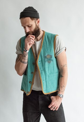 VINTAGE 70S BOHO FUNKY VEST IN GREEN WOOL