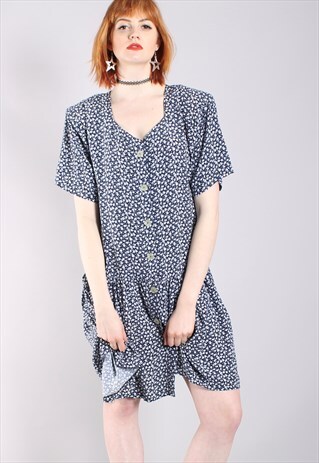 VINTAGE 80S FLORAL PATTERNED DROPPED WAIST BUTTON DRESS