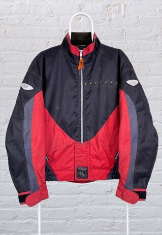 VINTAGE CLOVER MOTORCYCLE JACKET ARMOURED BLACK RED MEDIUM