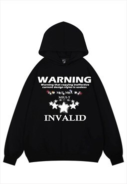 Warning hoodie invalid slogan pullover raver top in black