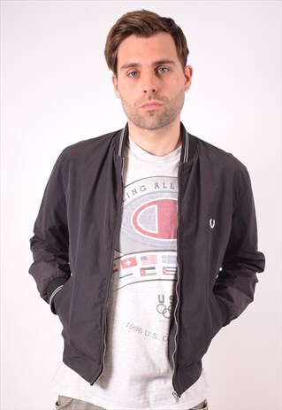 FRED PERRY MENS VINTAGE BOMBER JACKET LARGE BLACK 90S