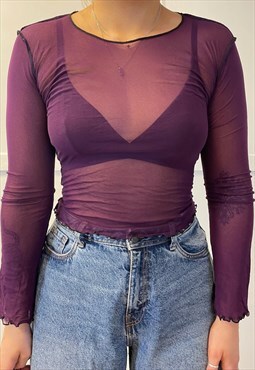 Vintage 90s Y2k Purple Mesh Long Sleeve Top