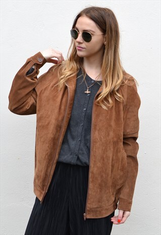 VINTAGE 90S LIGHT TAN BROWN SUEDE OVERSIZED JACKET