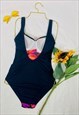 VINTAGE 80'S ABSTRACT FLORAL LOW BACK COLOURFUL SWIMSUIT