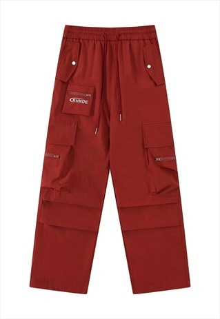 SKATER JOGGERS CARGO POCKET PANTS UTILITY RAVE TROUSERS RED